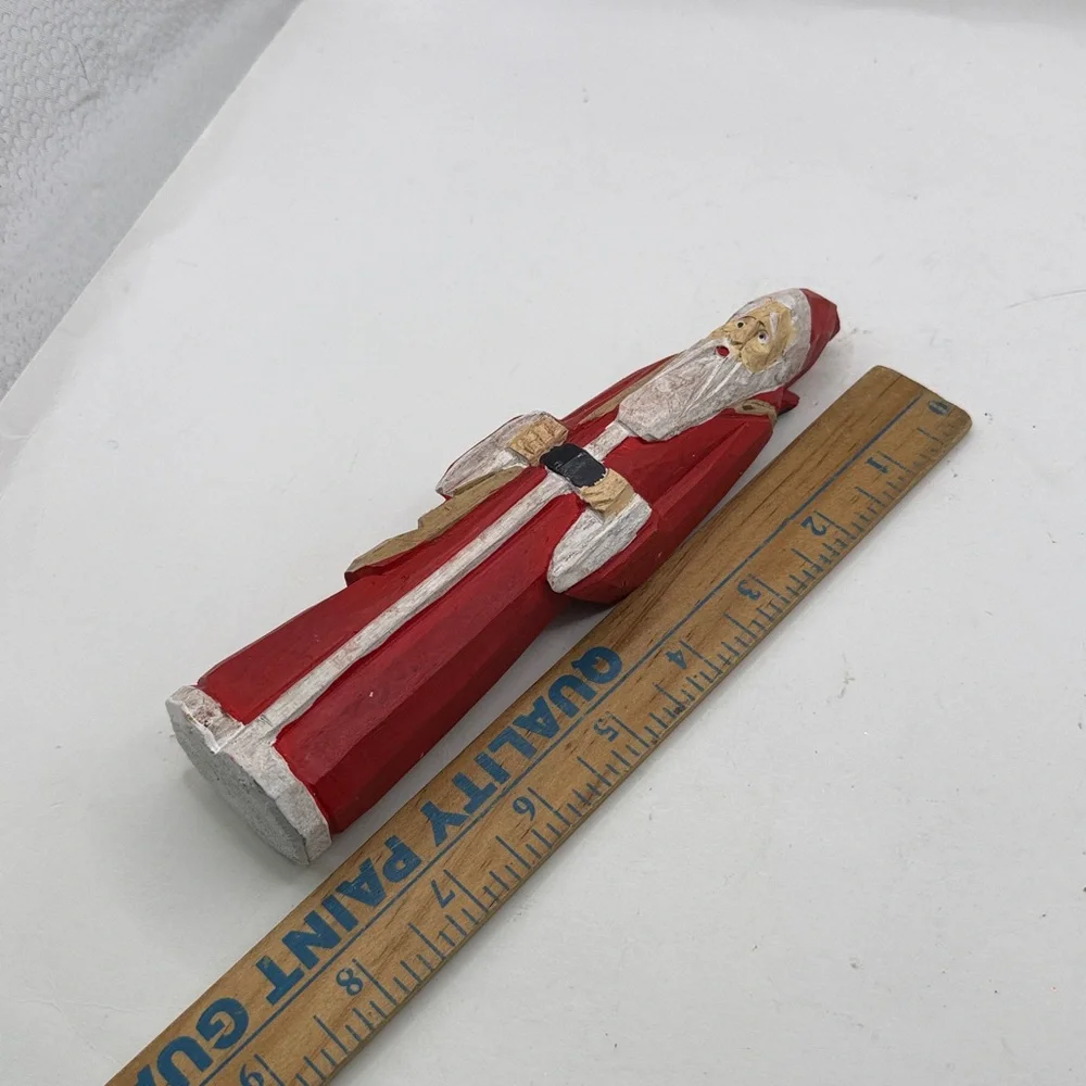 Vintage Carved Painted Wooden Santa Claus Figurine Decor Collectible Folk Art